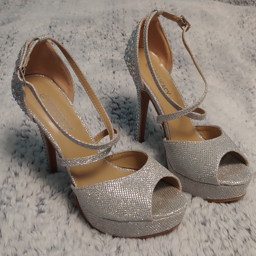 Silver Glitter Heels